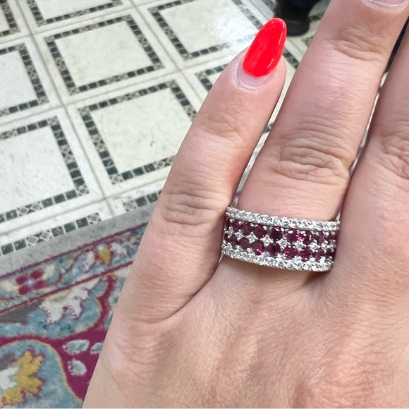 14k White Gold Diamond & Ruby Band Ring - Picture 5 of 7